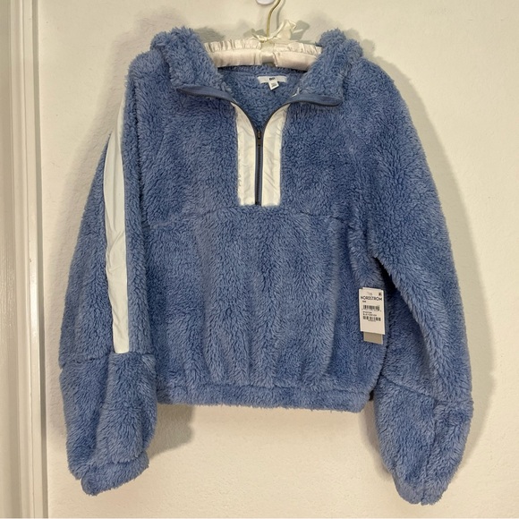 NEW BP Blue Hoodie Teddy Fleece Half Zip Pull Over Jacket Cozy Athleisure Sz XXS - Picture 3 of 10